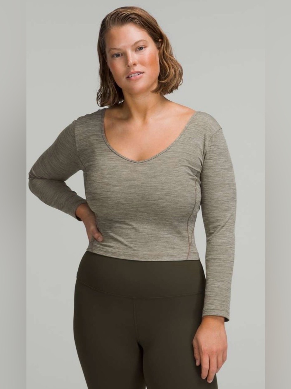 lululemon athletica Olive-Tone Long Sleeve V-Neck Crop Top